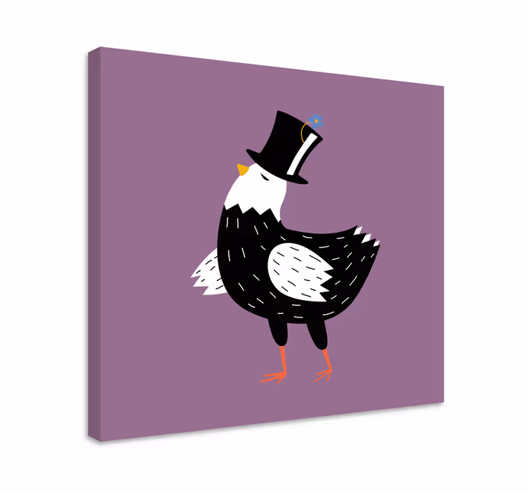 Mustavalkoinen tipu klassisella hatulla lintu canvas - Tenstickers
