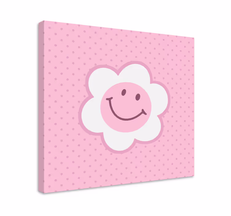 Kukka vaaleanpunainen ja valkoinen hymiö kasvot taide canvas - Tenstickers