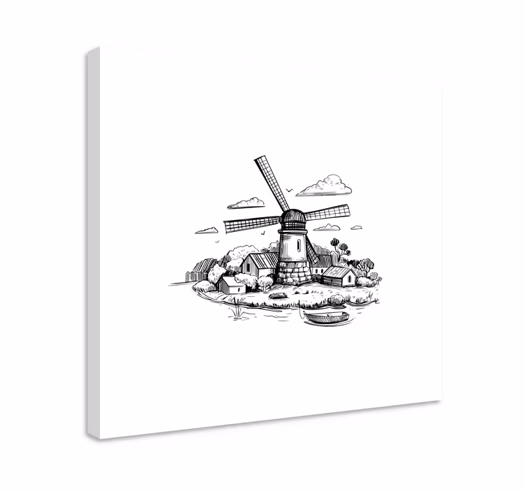 Mustavalkoinen kyläpiirustus lasten canvas - Tenstickers