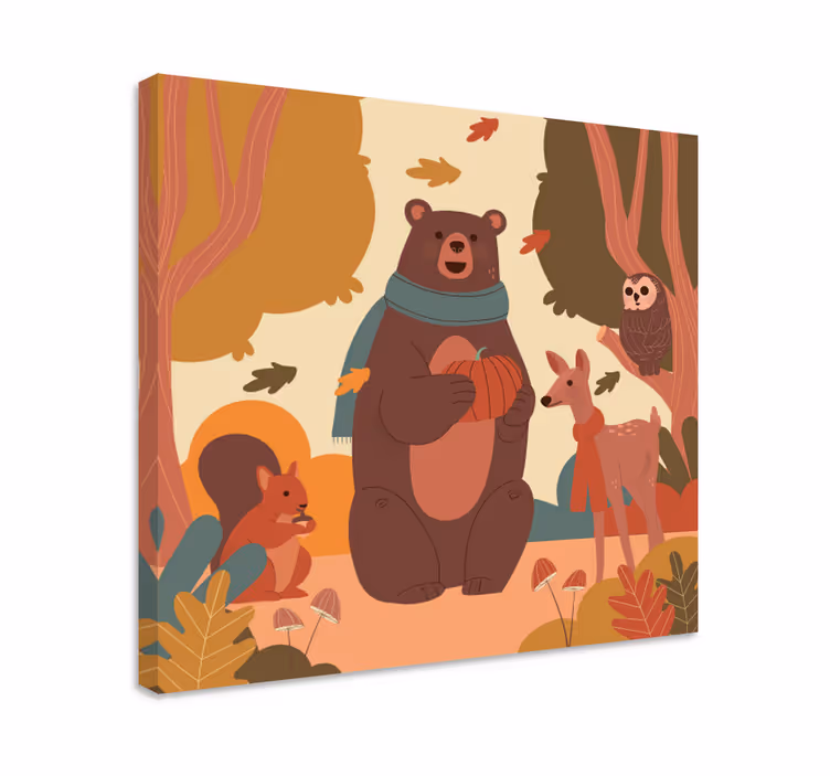 Onnellisia eläimiä syksyllä metsässä lasten canvas - Tenstickers