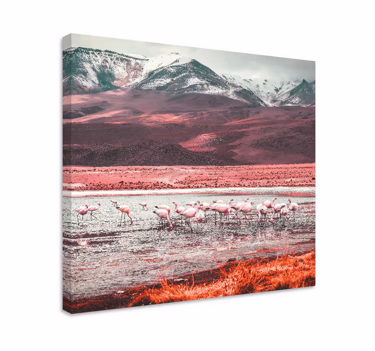 Flamingot veden äärellä lintutaulu canvas - Tenstickers