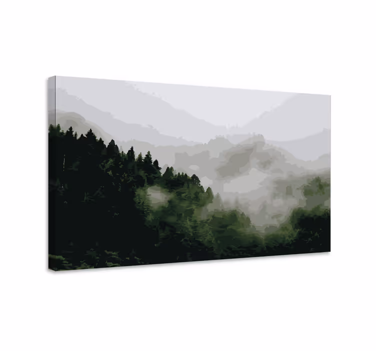 Sumuinen vuorimetsämaisema canvas taulu - Tenstickers
