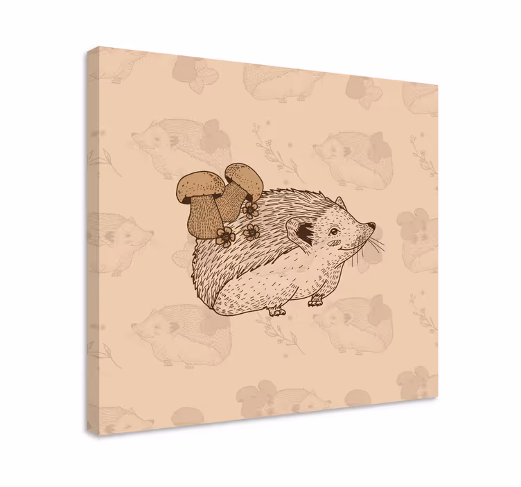 Luonnos söpö vauva siili ja sienet eläin canvas - Tenstickers
