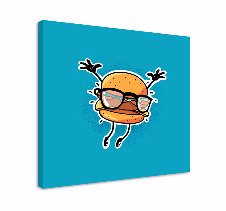 Iloinen hampurilaishahmo teksti canvas taulu - Tenstickers