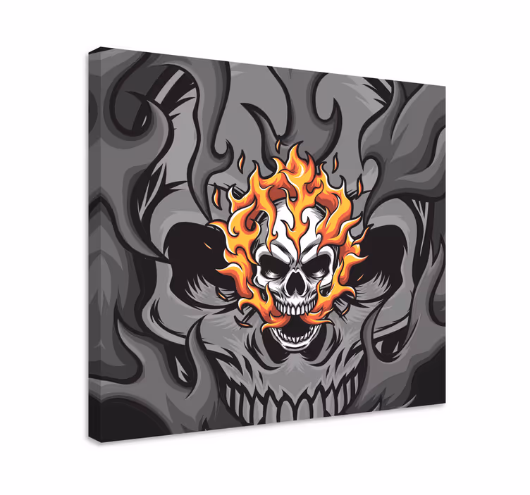 Pääkallo ja liekit teksti canvas taulu - Tenstickers