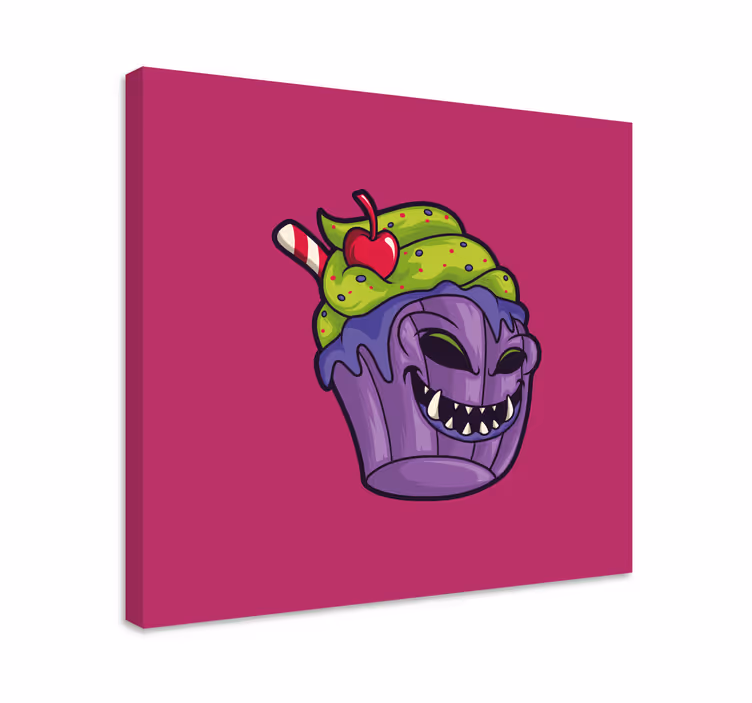 Uhkaava cupcake-olento teksti canvas taulu - Tenstickers