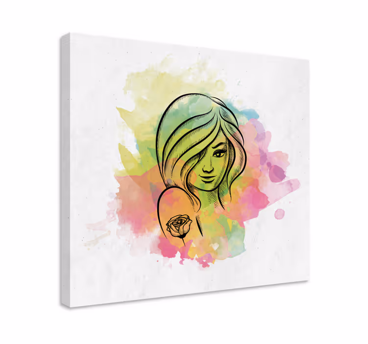 Akvarelli naisen muotokuva hahmo canvas - Tenstickers