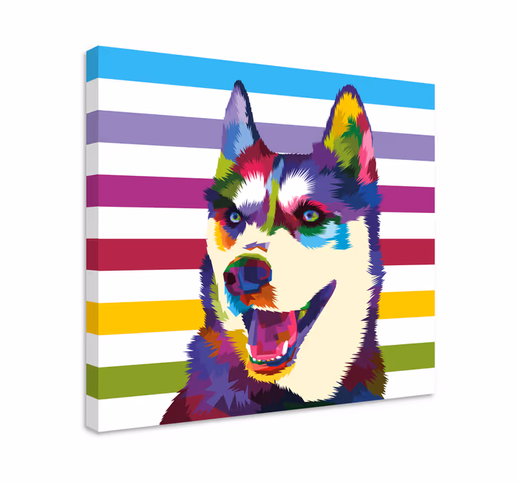 Värikäs husky muotokuva koira canvas taulu - Tenstickers