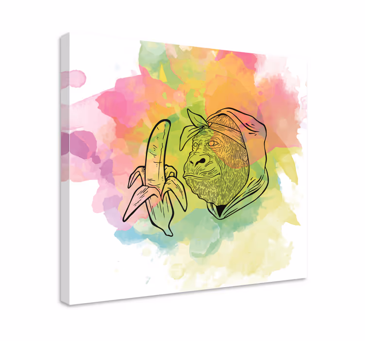 Gorilla banaania pitelevä aakkoset canvas taulu - Tenstickers