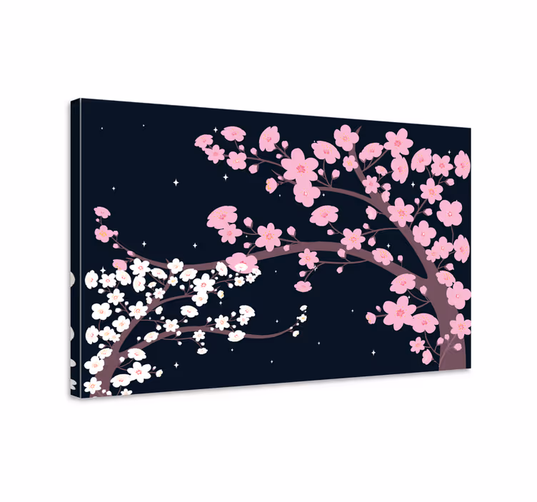 Vaaleanpunaiset ja valkoiset kukat fantasia yö 3d canvas - Tenstickers