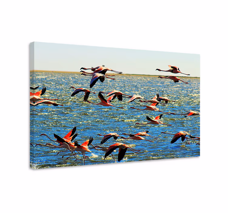 Linnut lentävät flamingot canvas-taulu - Tenstickers