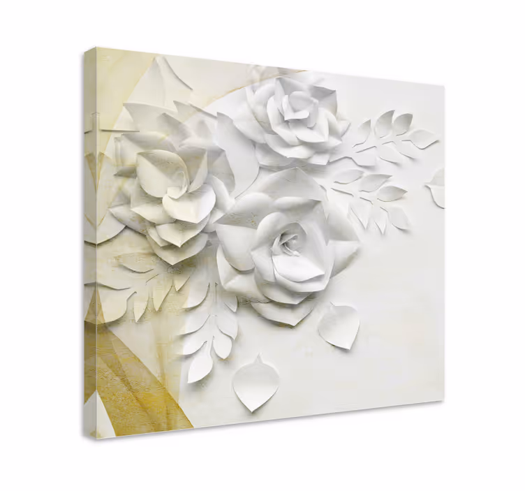 Tyylikkäitä kultaisia valkoisia kukkia 3d canvas - Tenstickers