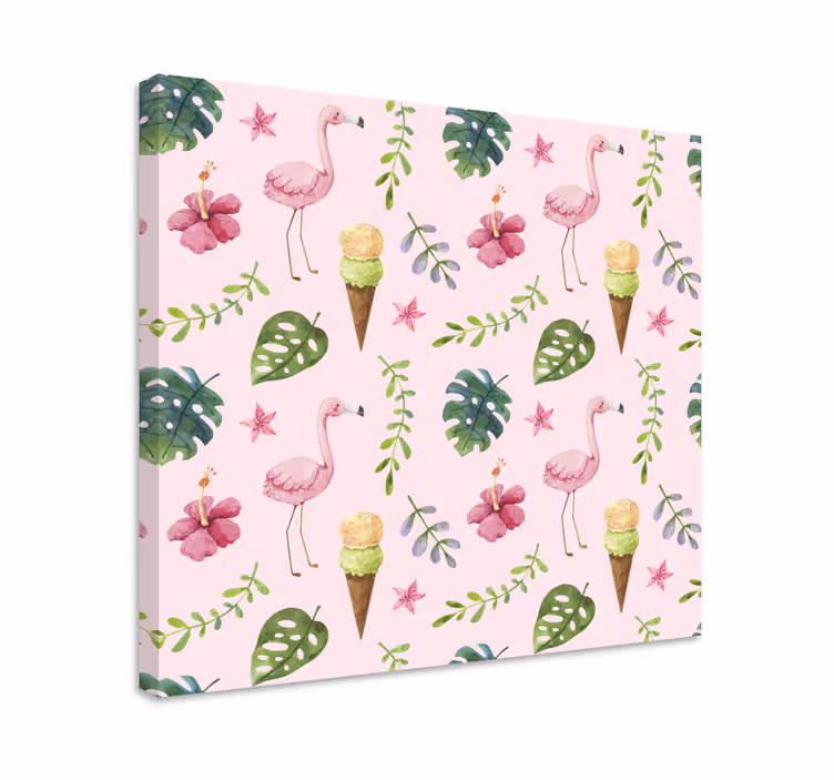 Flamingot ja jäätelö mosaiikki canvas taulu - Tenstickers
