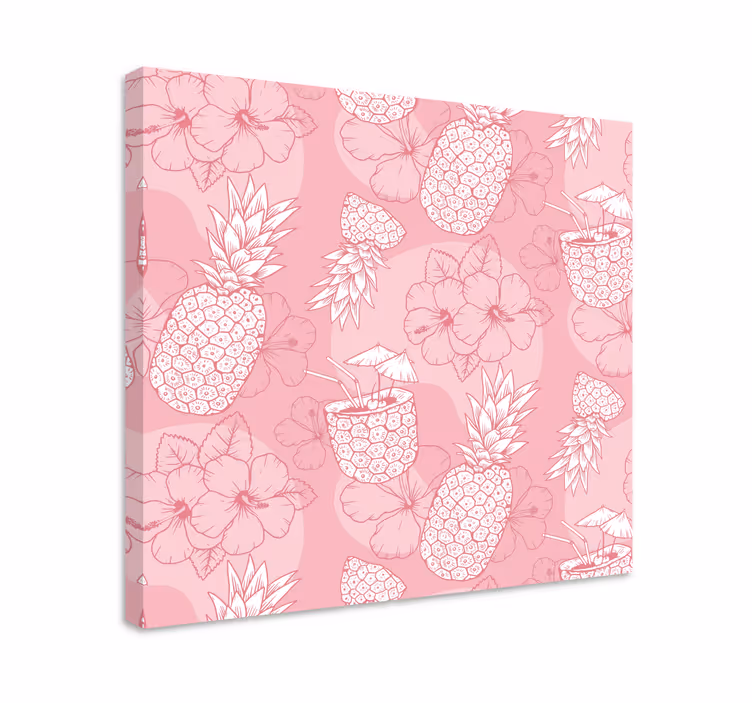 Ananas hibiskus-kuvioinen kukka ja kasvi canvas taulu - Tenstickers