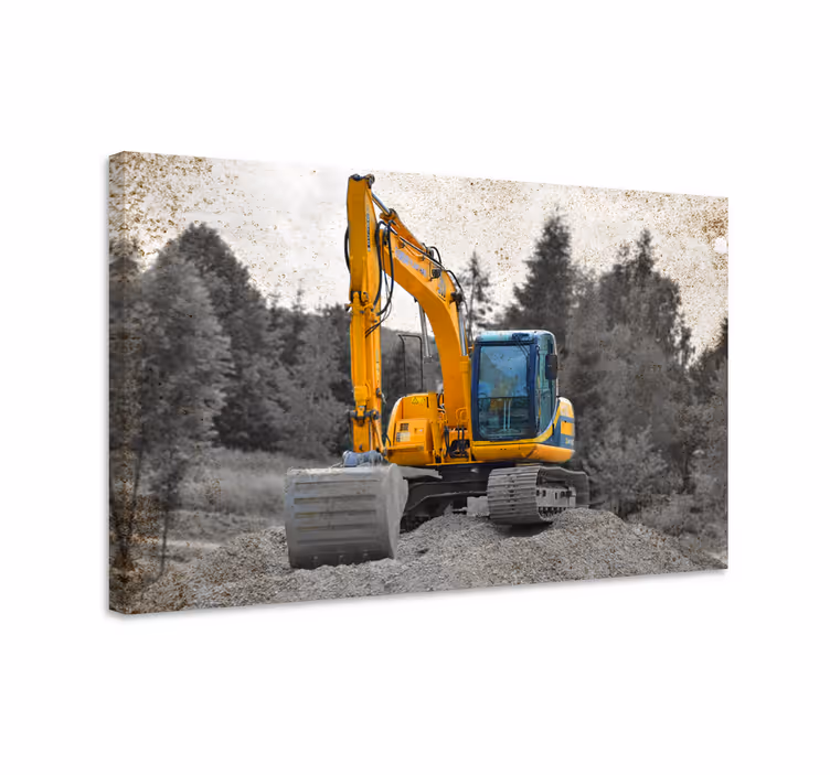 Keltainen kaivinkone kerää likaa moderni canvas - Tenstickers