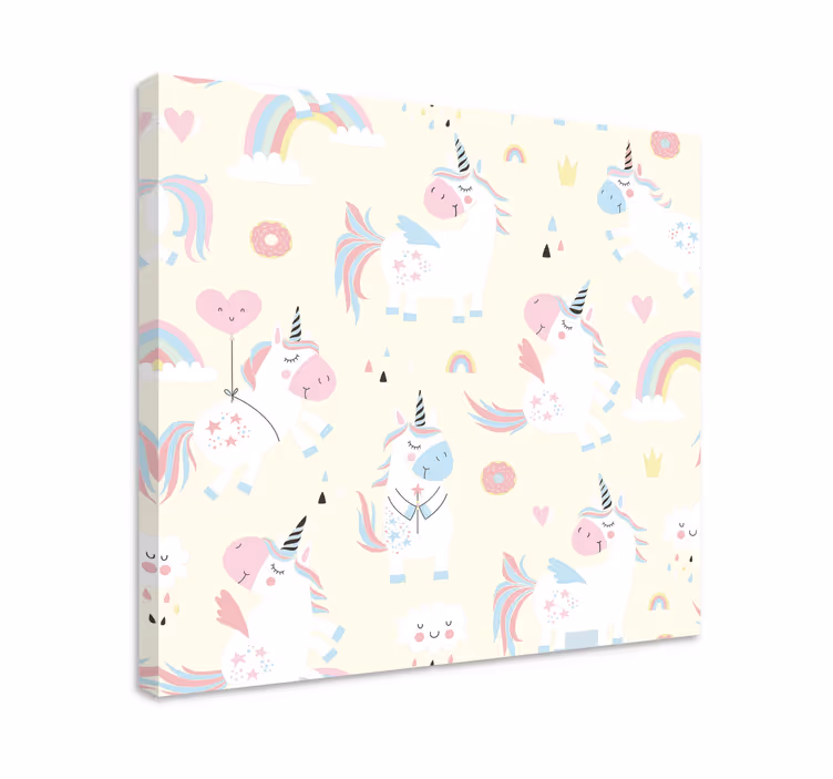 Leikkisä yksisarvisen kuvio yksisarvinen canvas taulu - Tenstickers