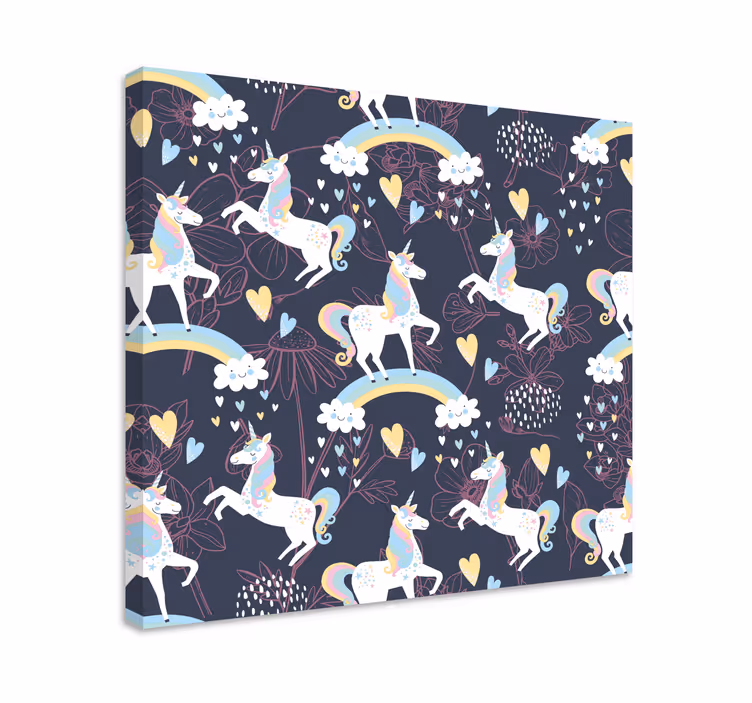 Lumoavat yksisarviset leikkimässä canvas taulu - Tenstickers