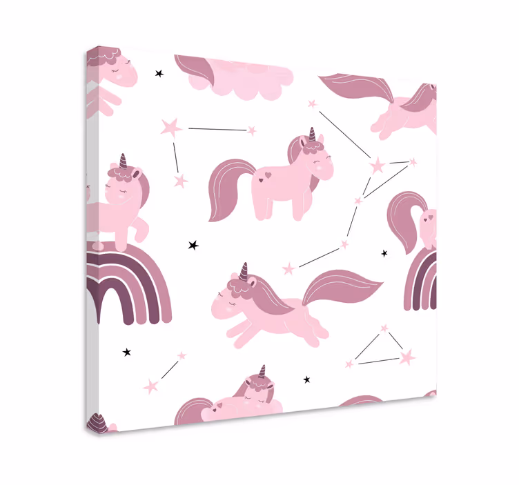 Vaaleanpunaiset kuviot tähdillä yksisarvinen canvas taulu - Tenstickers