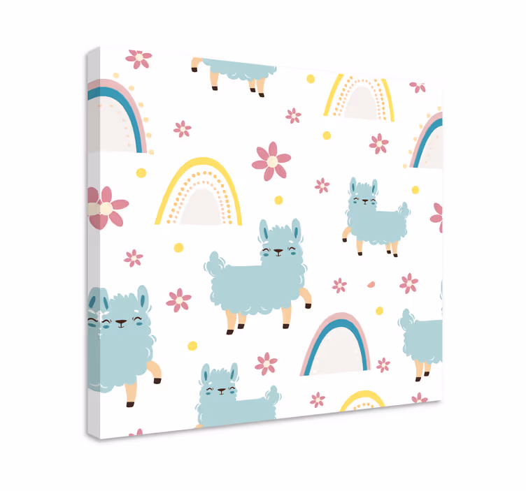 Lama ja kukkakuvio canvas-taulu - Tenstickers
