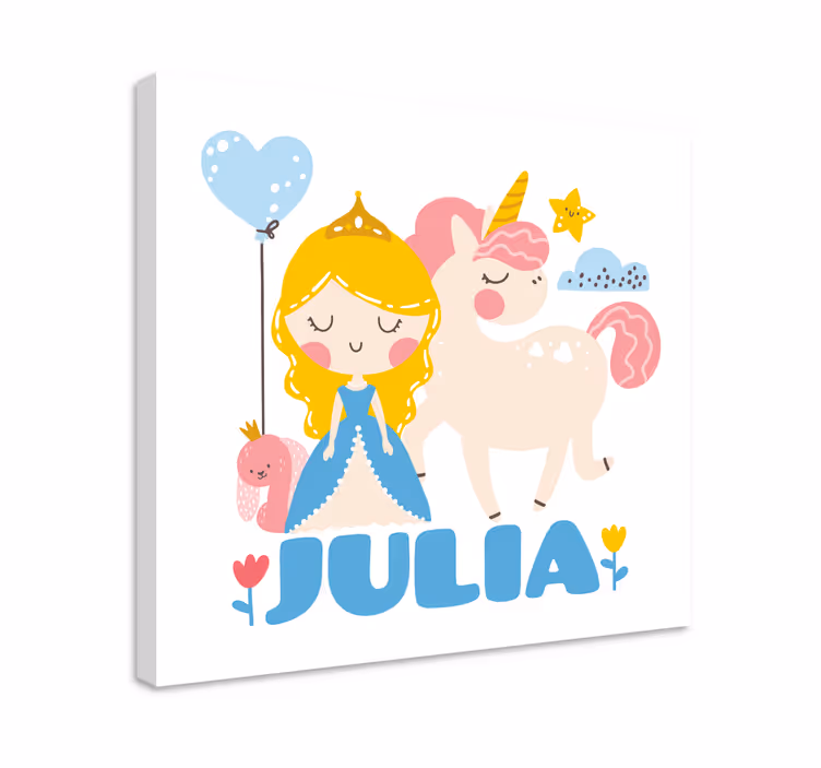 Prinsessa ja yksisarvinen lasten canvas taulu - Tenstickers