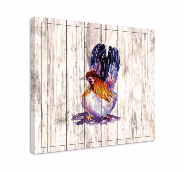 Piirretty kukko puiselle tekstuurille lintu canvas - Tenstickers