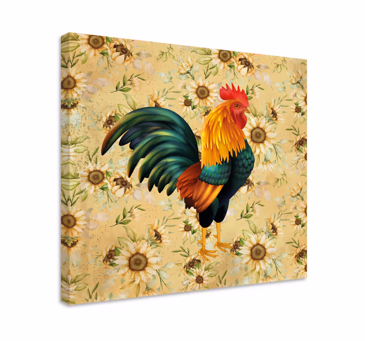 Kukko ja auringonkukat lintu canvas - Tenstickers