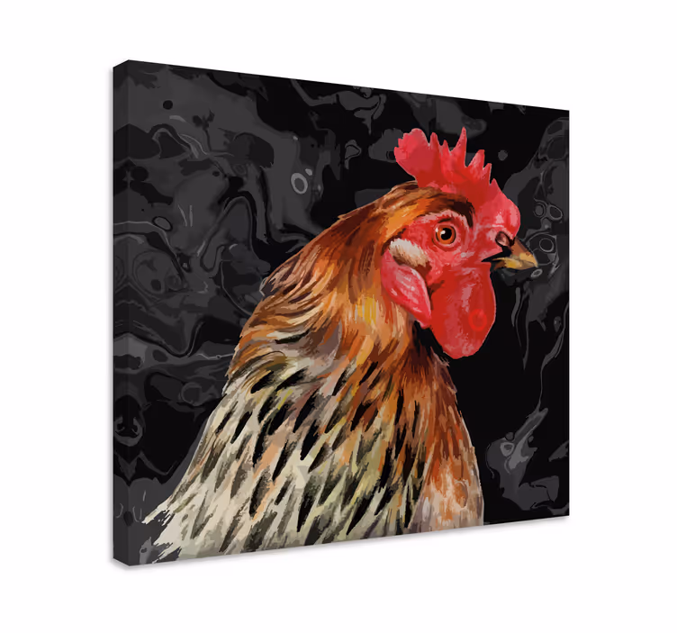 Monivärinen kukko mustalla pohjalla lintu canvas - Tenstickers