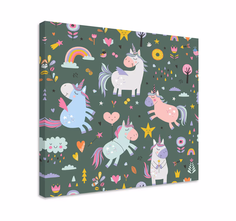 Sarjakuva yksisarvinen juhla lasten canvas - Tenstickers