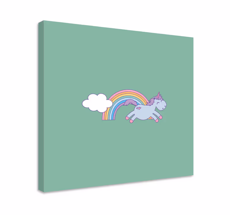 Iloinen yksisarvinen hyppimässä canvas-taulussa - Tenstickers