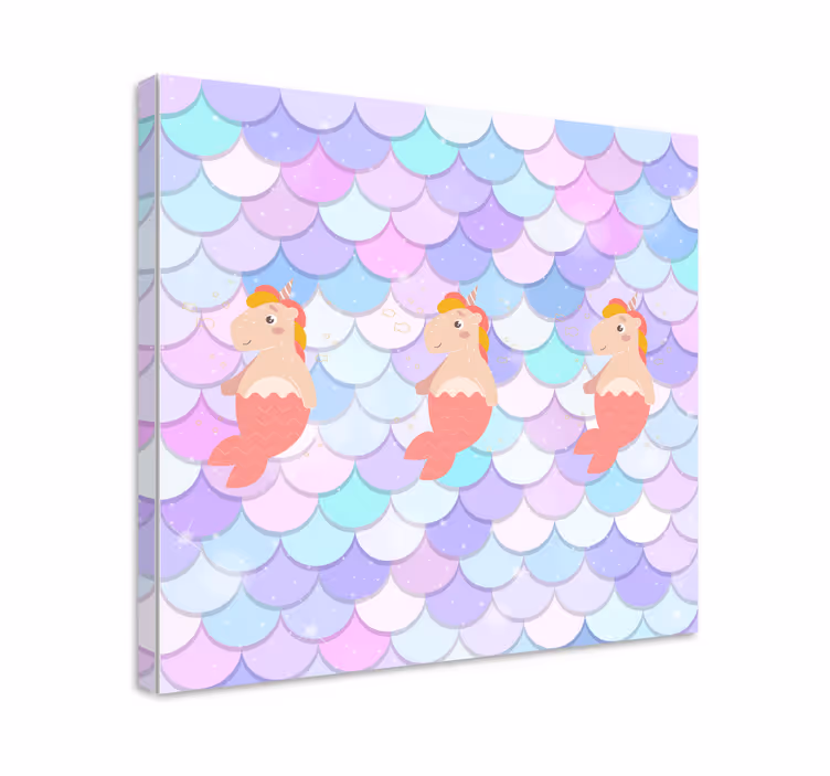 Yksisarviset sireenit, joissa on kalavaaka lasten canvas - Tenstickers