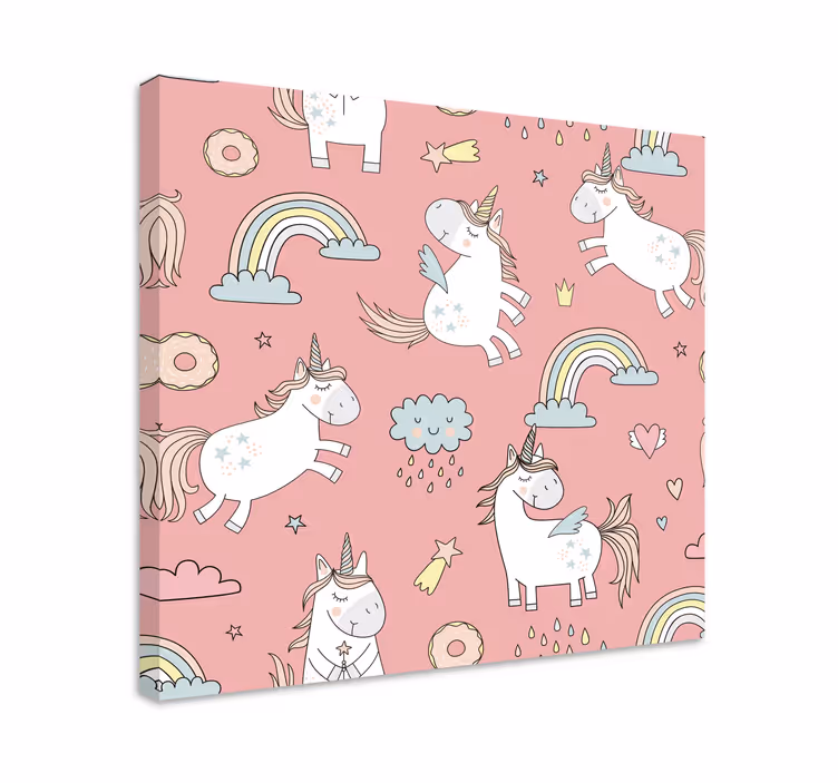 Leikkisä yksisarviskuvio yksisarvinen canvas taulu - Tenstickers