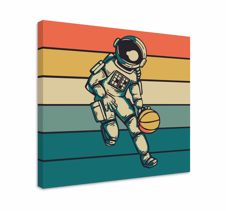 Avaruusmatkailija koripallon parissa urheilu canvas taulu - Tenstickers