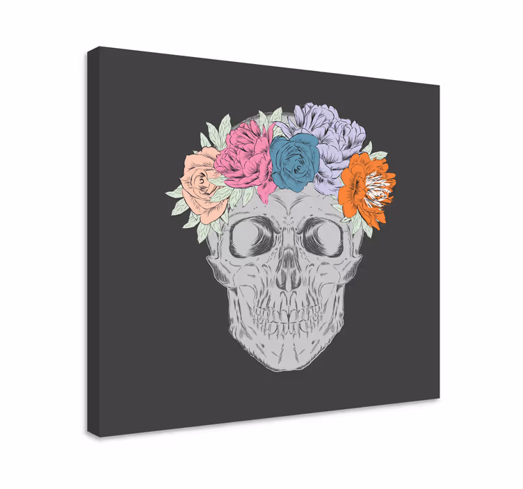 Pääkallo kukka-asetelma canvas-taulu - Tenstickers
