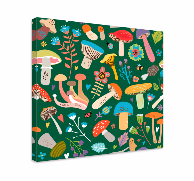 Värikäs sieni kuvio kukka ja kasvi canvas taulu - Tenstickers