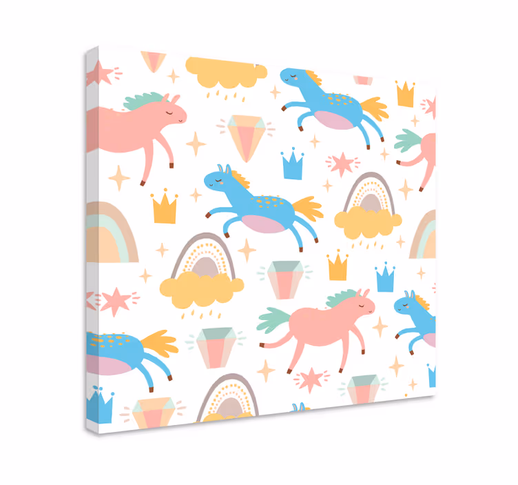 Värikkäät yksisarviset laukkaavat canvas taulu - Tenstickers