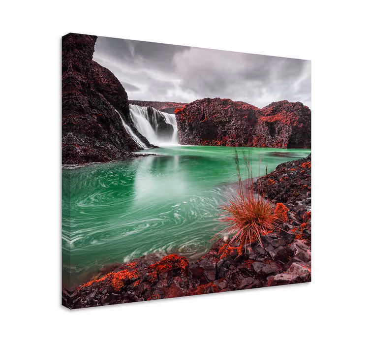 Vesiputousvihreä allasmaisema canvas taulu - Tenstickers