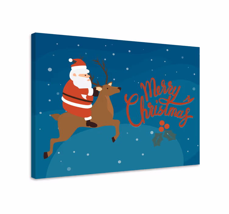 Joulupukki poron selässä canvas-taulu - Tenstickers