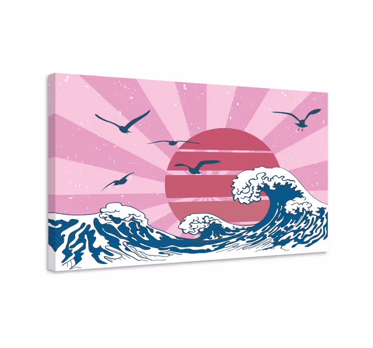 Suuri vaaleanpunainen retro-aalto vintage canvas - Tenstickers