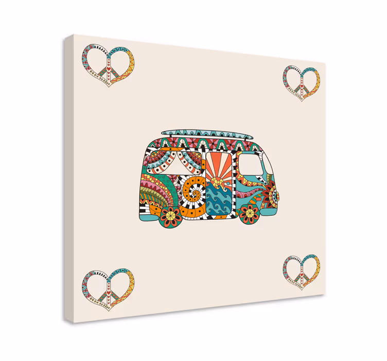Hippi -bussi, jossa on paljon graffitiota vintage canvas - Tenstickers