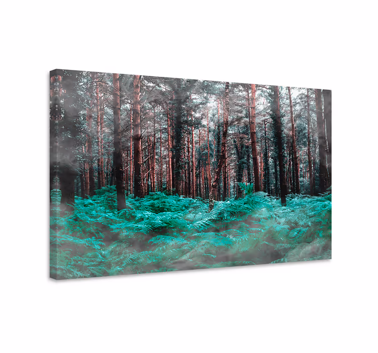 Vihreä metsä ja sumu esteettiset värit canvas taulu maisema - Tenstickers