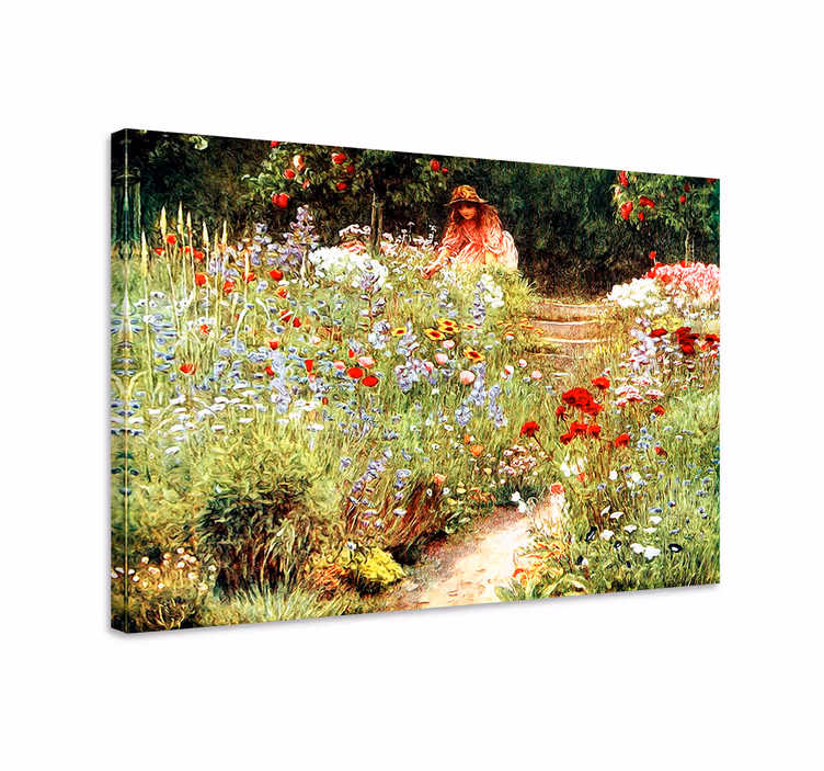 Tyttö kukkien keskellä canvas taulu - Tenstickers