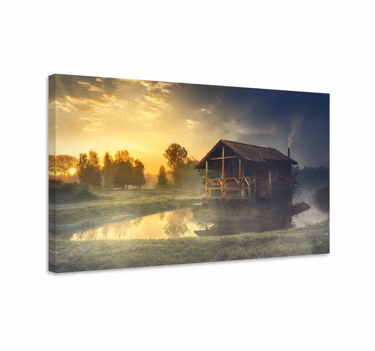 Rustikkoinen mökkiheijastus canvas-taulu - Tenstickers