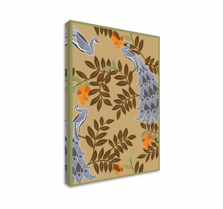 Elegantti lintu kuvitus kukka ja kasvi canvas taulu - Tenstickers