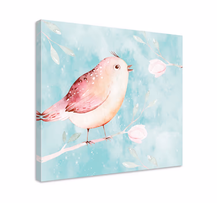 Maalattu lintu valkoisilla kukilla vintage canvas - Tenstickers