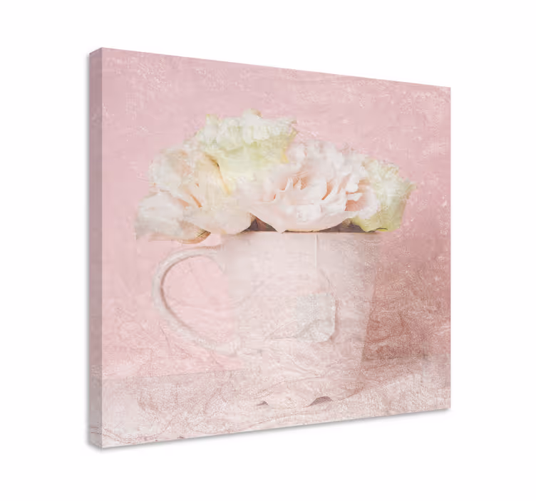 "shabby chic" -tyylisiä ruusuja kukkaruukuun vintage canvas - Tenstickers