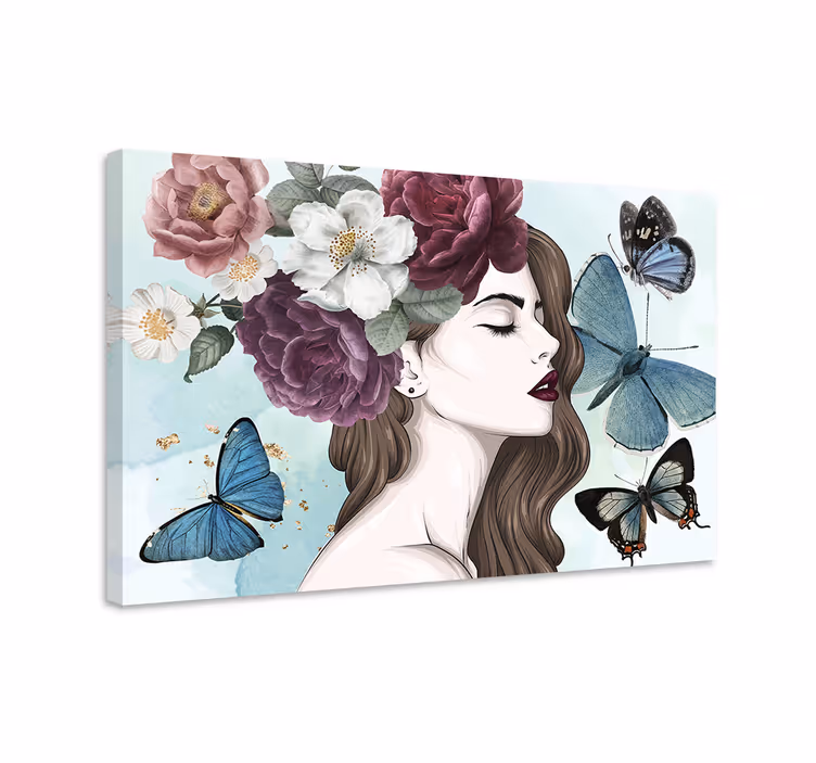 Kukkaeleganssia perhosilla kukka ja kasvi canvas taulu - Tenstickers