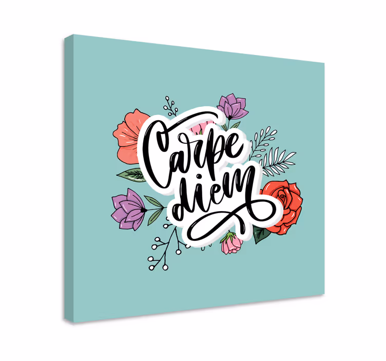 Carpe diem vaaleanpunainen kukkakuvio motivointi canvas - Tenstickers