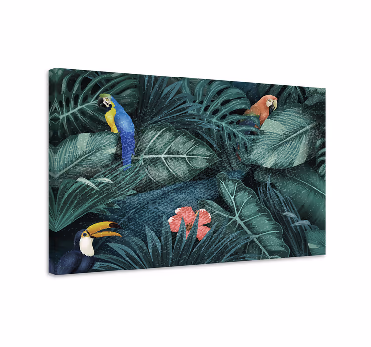 Kirkas eksoottinen viidakko olohuone canvas - Tenstickers
