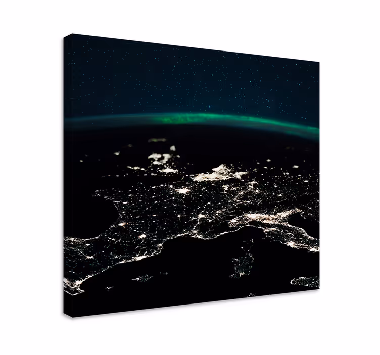 Yölento näkymä maailmankartta canvas taulu - Tenstickers