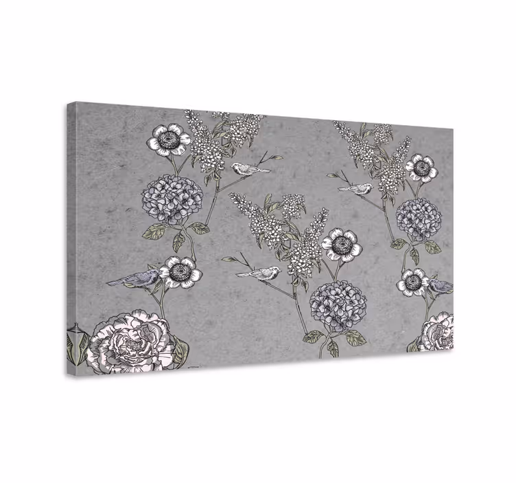 Harmaita vintage-oksia lintujen kanssa vintage canvas - Tenstickers